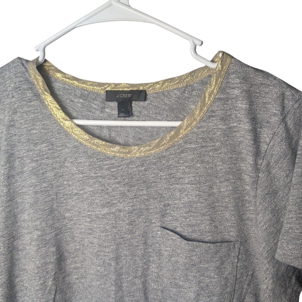 J. Crew Women's M Blouse Solid Gray T-Shirt Sparkly Gold Trim - Picture 3 of 4